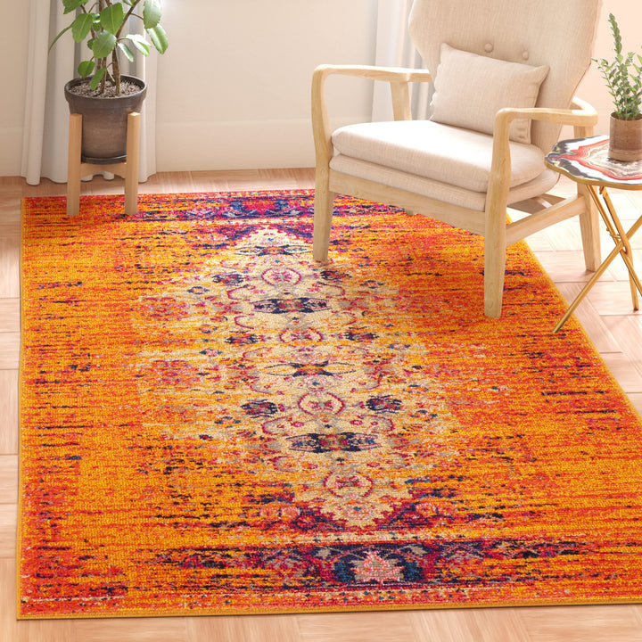 SAFAVIEH Monaco Collection Accent Rug - 3' x 5' Orange & Multi Modern Boho