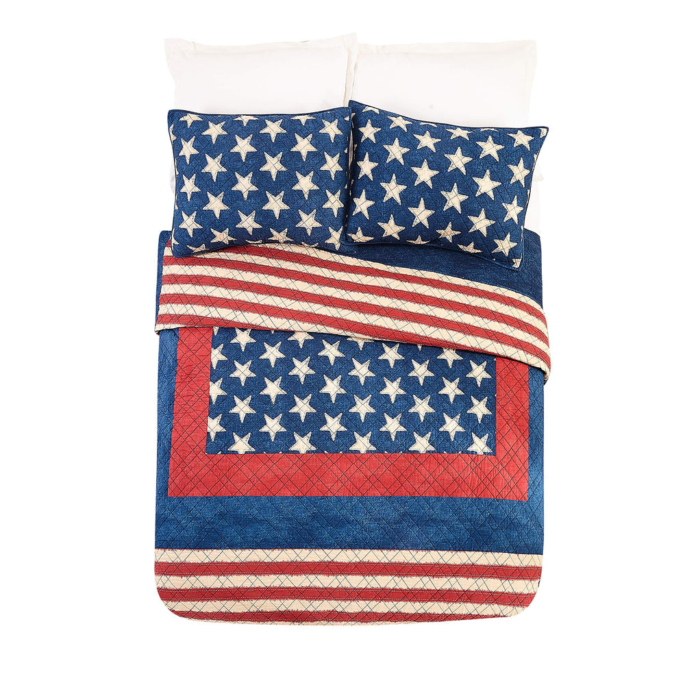 MODERN HEIRLOOM Americana Patch Quilt with 2 Shams 3-Piece Reversible All