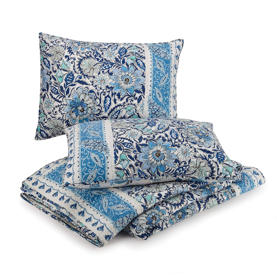 Dena Home Bisou Floral Quilt Set King Blue