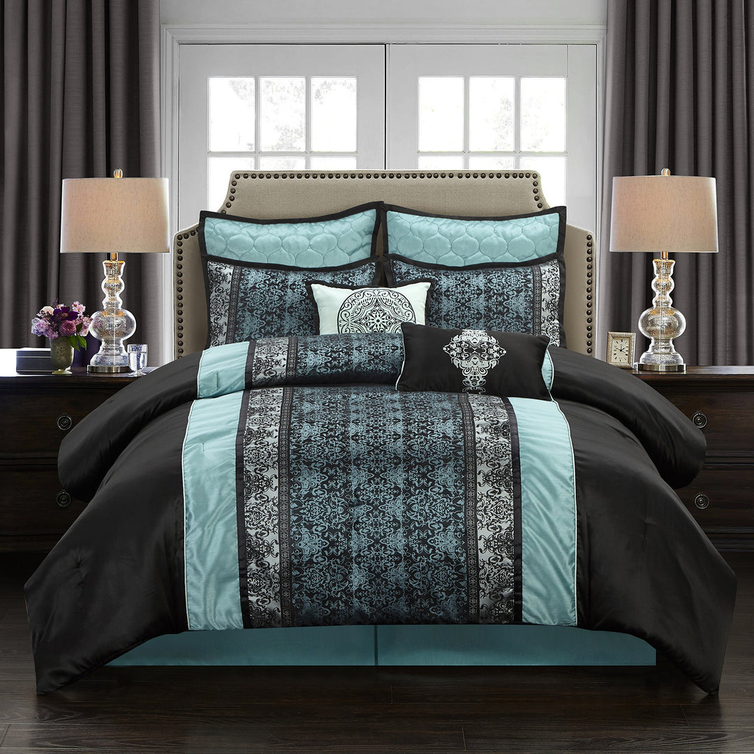 Nanshing Arabesque Collection All Season Bedroom Comforter Set Complete 8 Blue - King