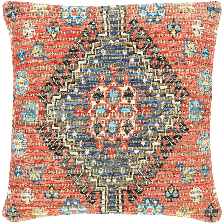 Woven Jute Tribal Medallion 18-inch Throw Pillow Cover Blue Navy Red Oriental