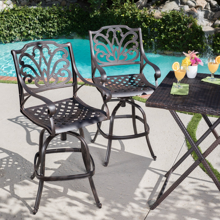 Christopher Knight Home Alfresco Outdoor Bronze Finished Cast Aluminum Barstools