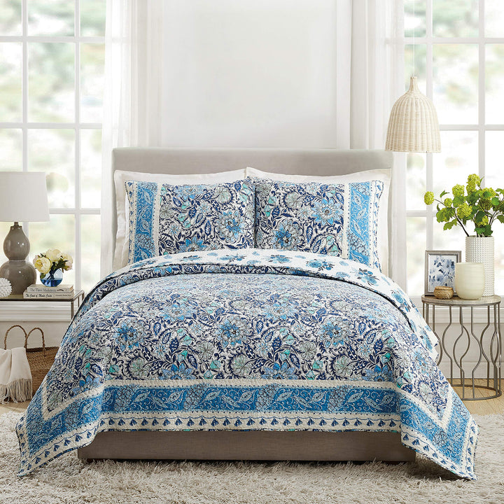 Dena Home Bisou Floral Quilt Set King Blue