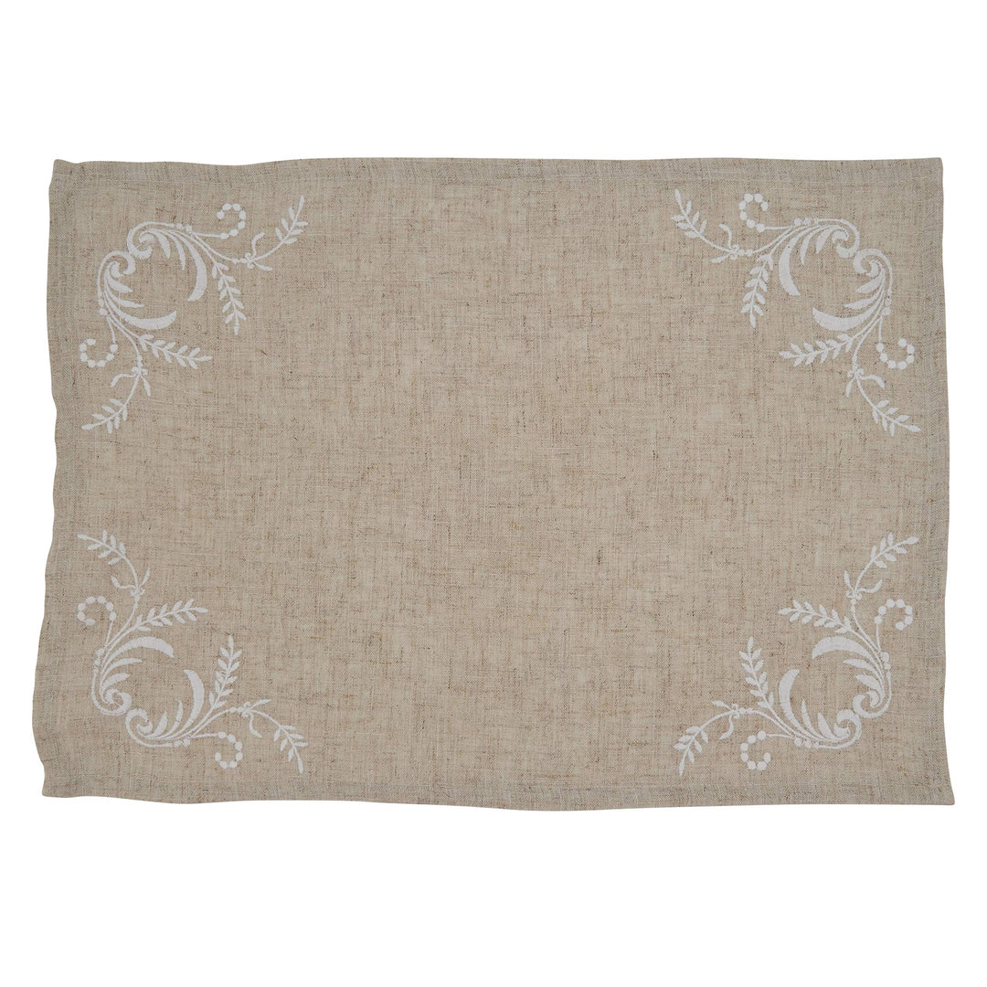 Elegant Placemats with Embroidered Design (Set of 4) Tan Oblong Linen Polyester