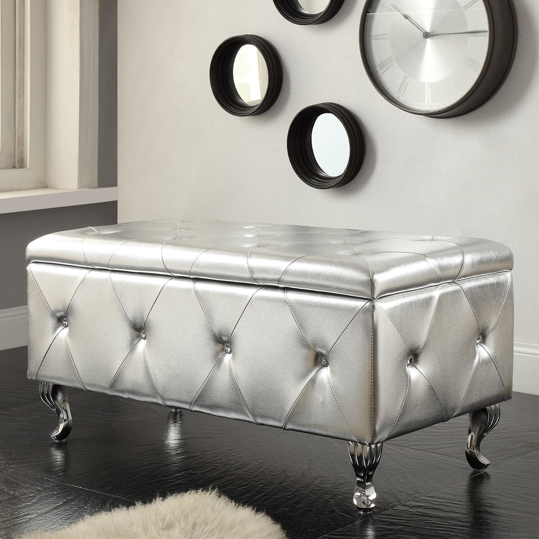 AC Pacific Glam Storage Ottoman Bench for Bedroom Living Room Entryway Bonded Leather