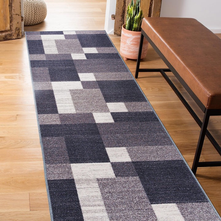 Rugshop Modern Boxes Design Non-Slip (Non-Skid) Area Rug Runner 2' X 7' (22" X 2' x 7' Runner - Gray