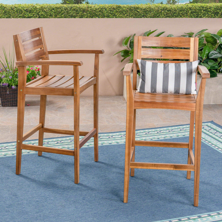 Christopher Knight Home Lera Outdoor Rustic Acacia Wood Barstool (Set of 2) Teak