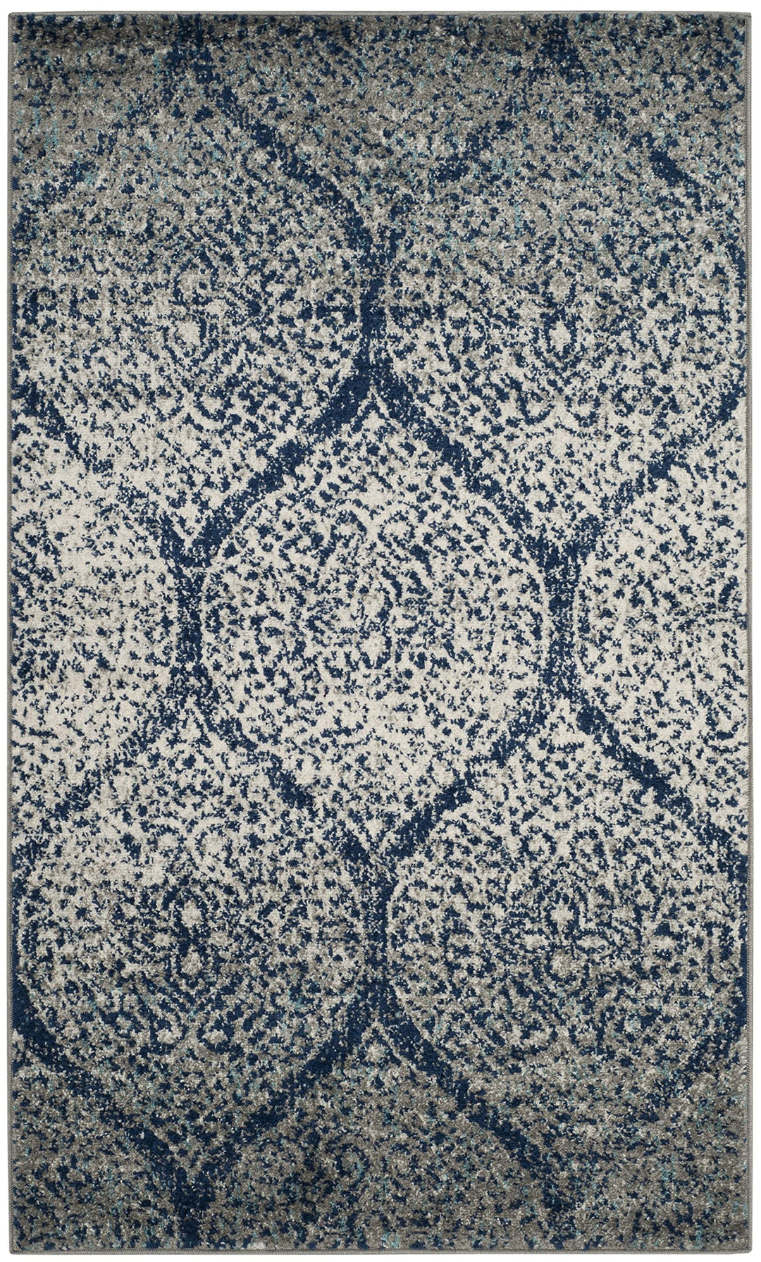 SAFAVIEH Madison Collection Accent Rug - 3' x 5' Navy & Silver Glam Ogee Trellis