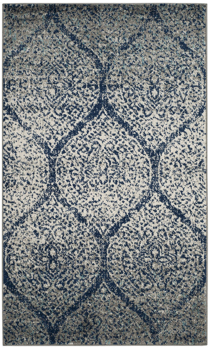 SAFAVIEH Madison Collection Accent Rug - 3' x 5' Navy & Silver Glam Ogee Trellis