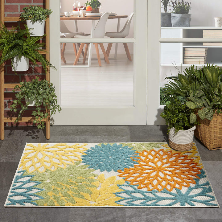 Nourison Aloha Indoor/Outdoor Floral Turquoise Multicolor 2'8" x 4' Area Rug (3' 2'8" x 4' - Turquoise/Multicolor