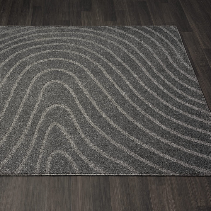 LUXE WEAVERS Modern Geometric Wave Anthracite 8x10 Area Rug