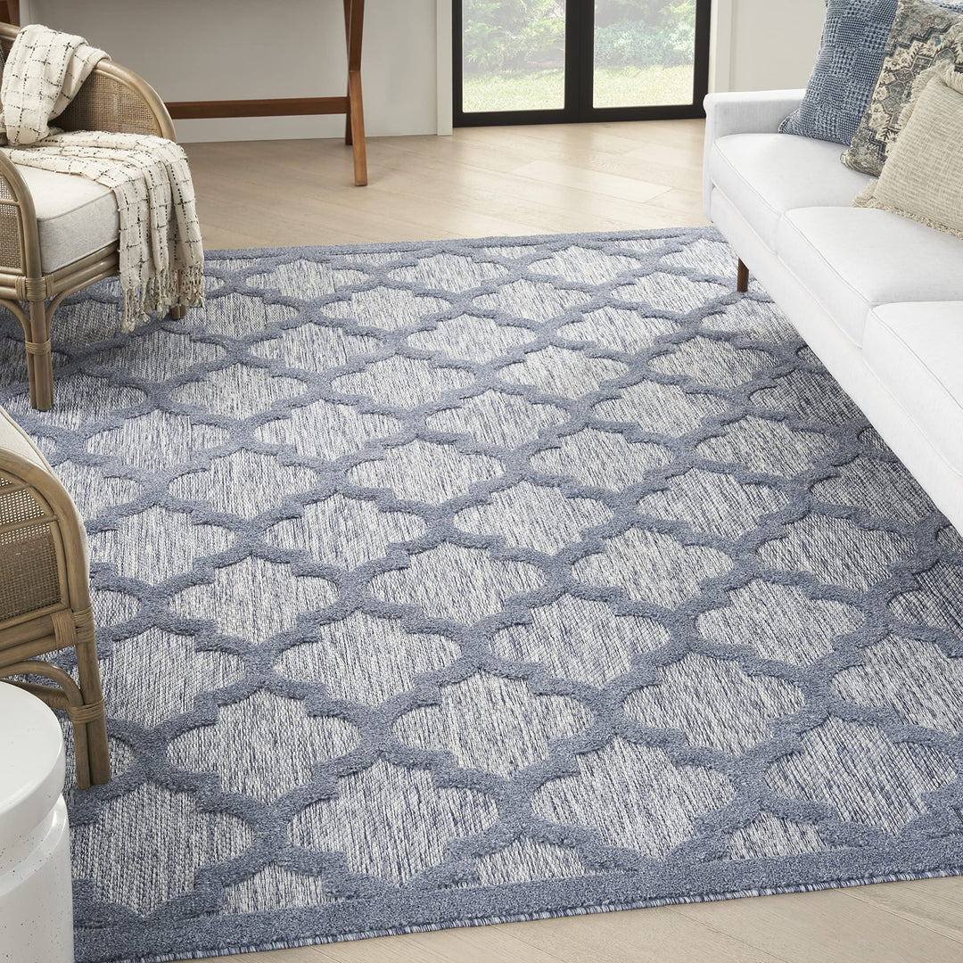 Nourison Easy Care Moroccan Denim Blue 7' x 10' Area Rug Trellis Easy Cleaning 7' x 10' - Denim/Blue