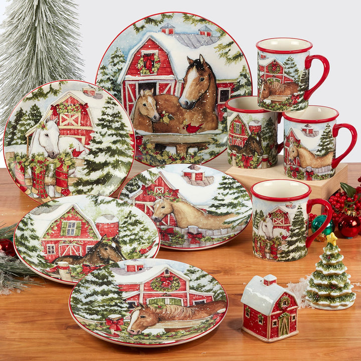 Christmas 11" Dinner Plates Set Of 4 Multi Color Red White Holiday Farmhouse