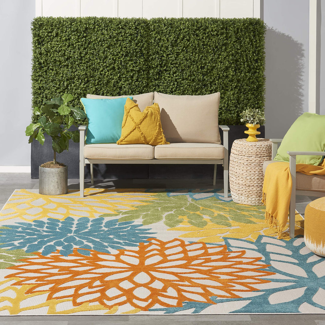 Nourison Aloha Indoor/Outdoor Floral Turquoise Multicolor 9' x 12' Area Rug 9' x 12' - Turquoise Multicolor