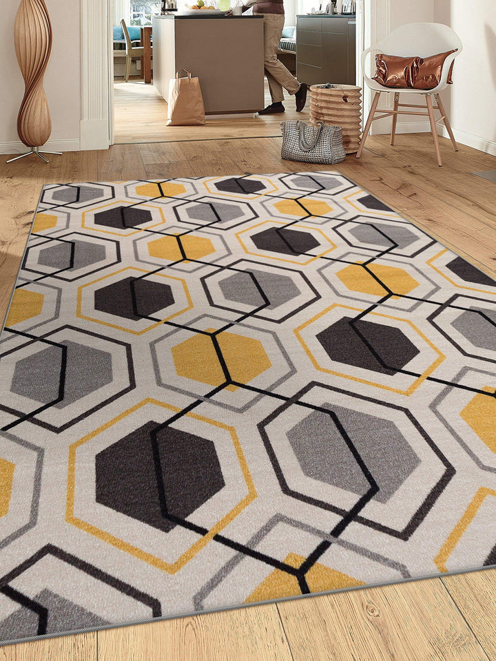 Rugshop Contemporary Geometric Stripe Carpet for Living Room Bedroom Home office 5'3" x 7'3" - Yellow