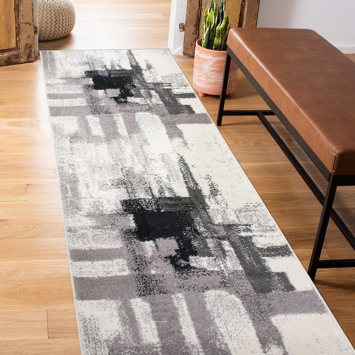 Rugshop Contemporary Modern Abstract Runner Rug 2' x 7' Black 2' x 7' Runner - Black