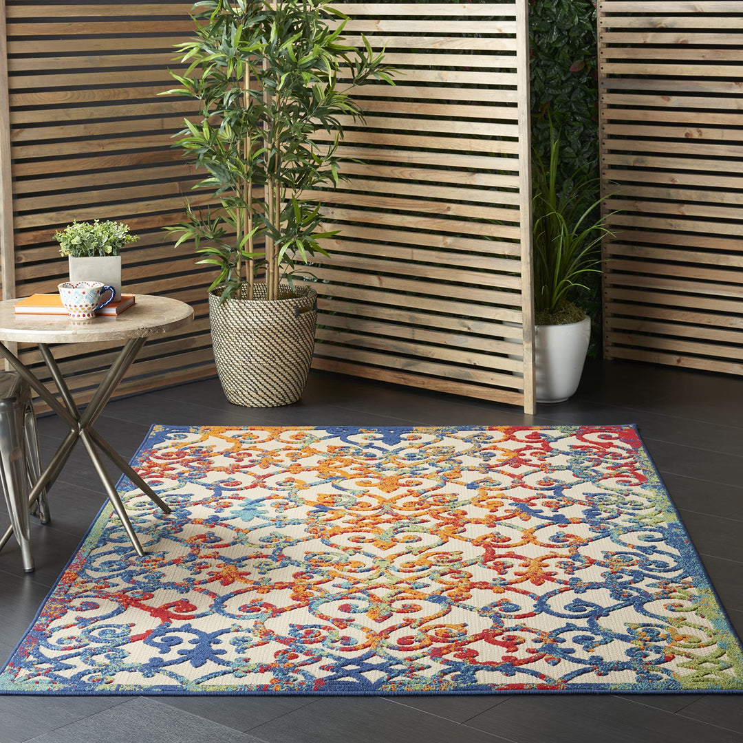 Nourison Aloha Indoor/Outdoor Multicolor 5'3" x 7'5" Area Rug Transitional 5'3" x 7'5" - Multi