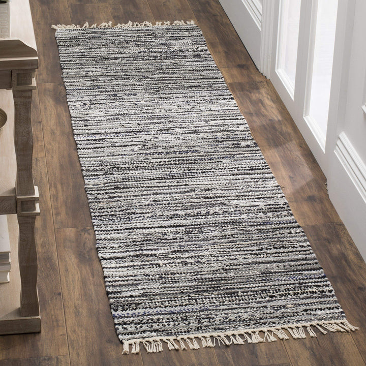 Rag Rug Runner with Tassels White Black Grey Rags Weave Floor Mat Hallway 2'3" x 8' Runner - Grey