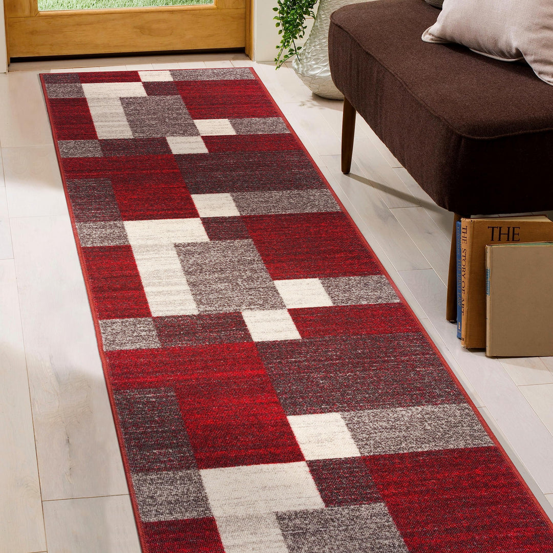 Modern Boxes Design Non-Slip (Non-Skid) Runner Rug