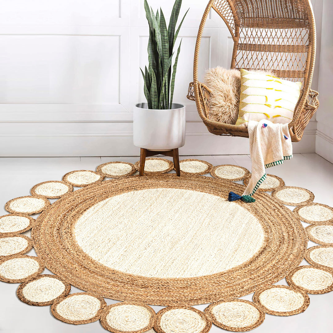 JONATHAN Y RNF113A-6R Skye Two-Tone Jute Circle Border Indoor Area -Rug 6' Round