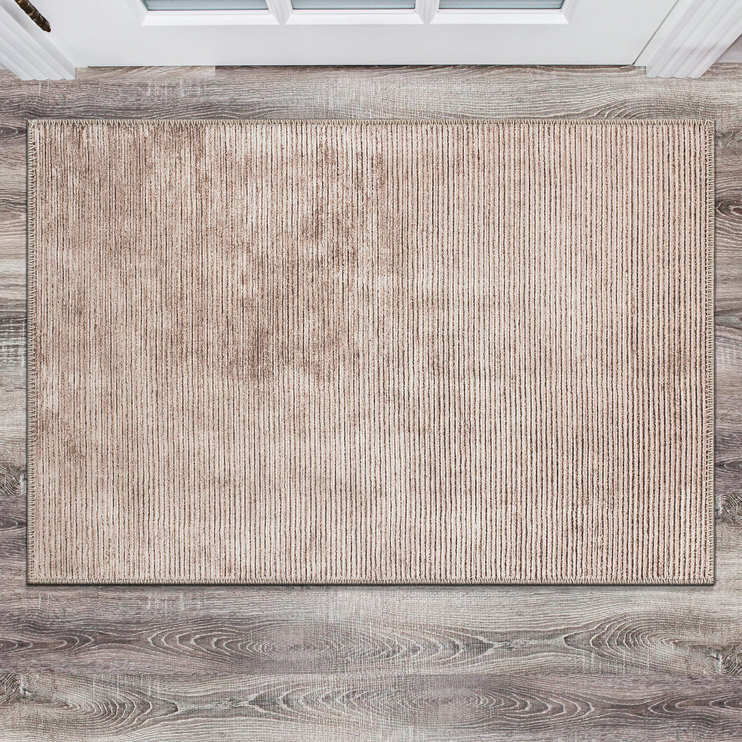 Rugshop Contemporary Distressed Stripe Stain Resistant Flat Weave Eco Friendly 2'1" x 3' - Beige