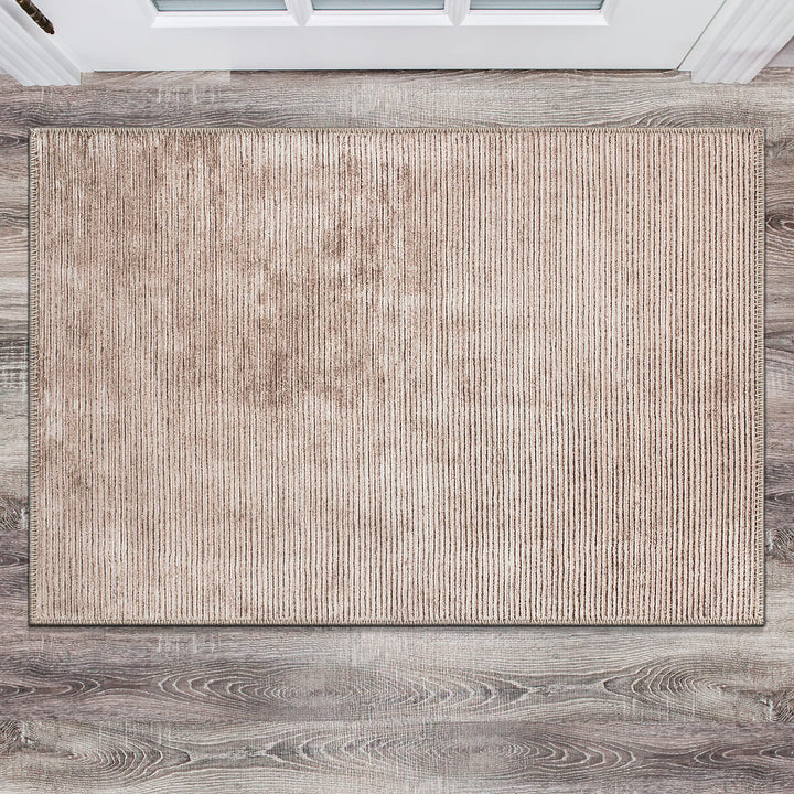 Rugshop Contemporary Distressed Stripe Stain Resistant Flat Weave Eco Friendly 2'1" x 3' - Beige