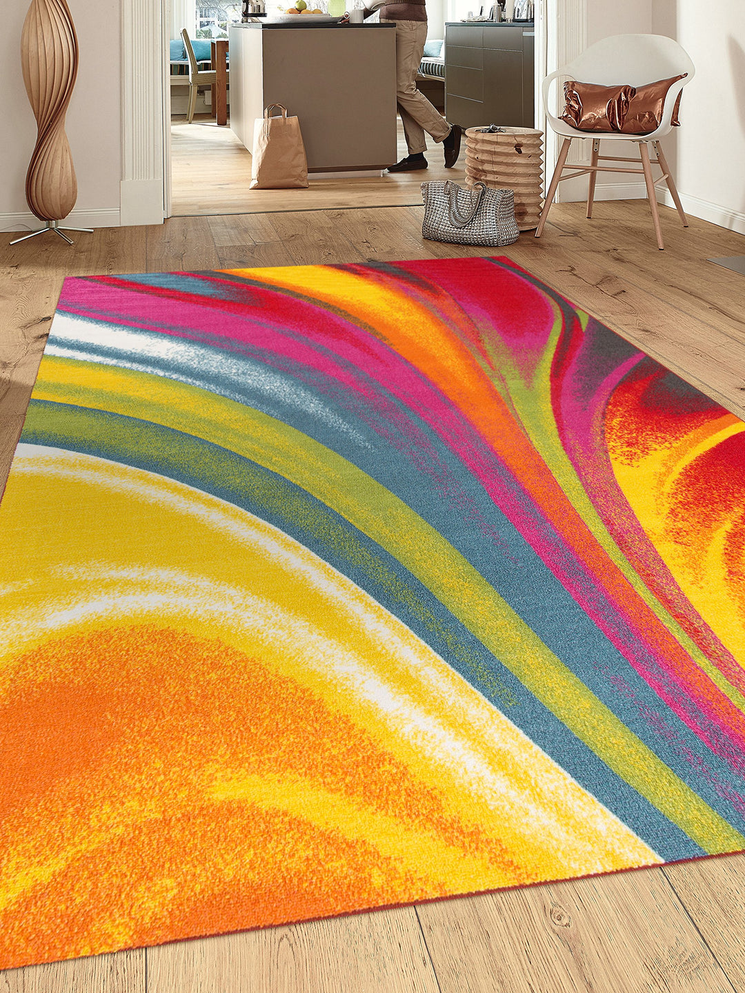 Rugshop Modern Contemporary Waves Non-Slip (Non-Skid) Area Rug 5 X 7 (5' 3" X 7' 5'3" x 7'3" - Multi