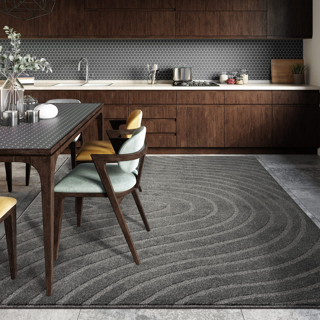 LUXE WEAVERS Modern Geometric Wave Anthracite 8x10 Area Rug