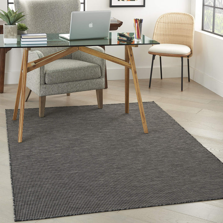 Nourison Positano Indoor-Outdoor Charcoal 4' x 6' Area Rug Easy Cleaning Non 4' x 6' - Charcoal