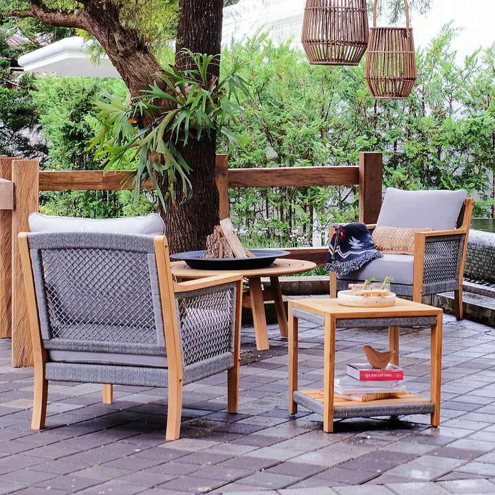 Teak Patio Side Table with Shelf Natural Modern Contemporary Square Wood