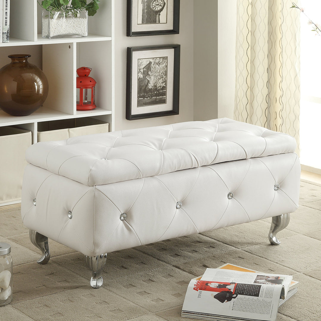 AC Pacific Glam Storage Ottoman Bench for Bedroom Living Room Entryway Bonded Leather