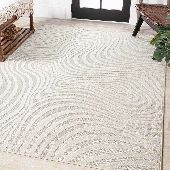 JONATHAN Y SCN103A-8 Maribo High-Low Abstract Groovy Striped Indoor/Outdoor Area 8 X 10 - Cream/Ivory