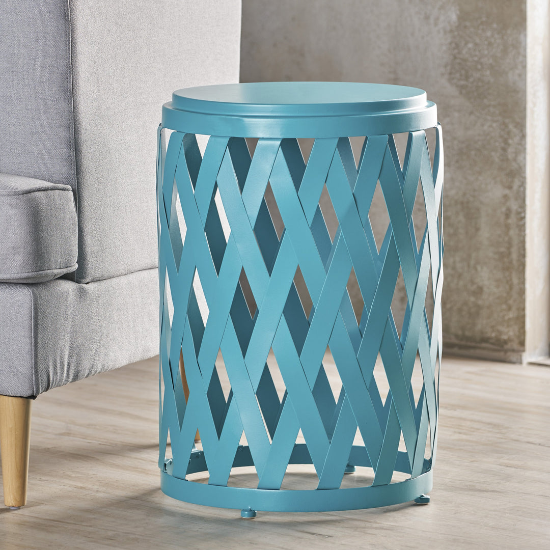 Christopher Knight Home Pecola Indoor 14" Diameter Lattice Iron Side Table Matte Teal