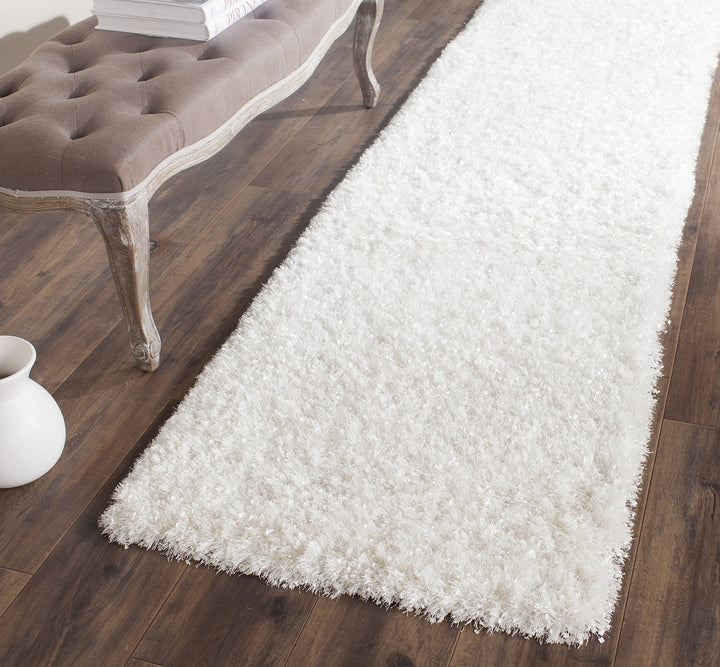 SAFAVIEH Malibu Shag Collection Runner Rug - 2'3" x 11' White Handmade Solid 2'3" x 11' Runner - White