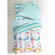 Kids Girls Teal Blue Pink Mermaid Comforter Full Set Swimming Mer Maid Bedding Under Water Sea Life Colorful Coral Crab Seashells Seahorse Trellis