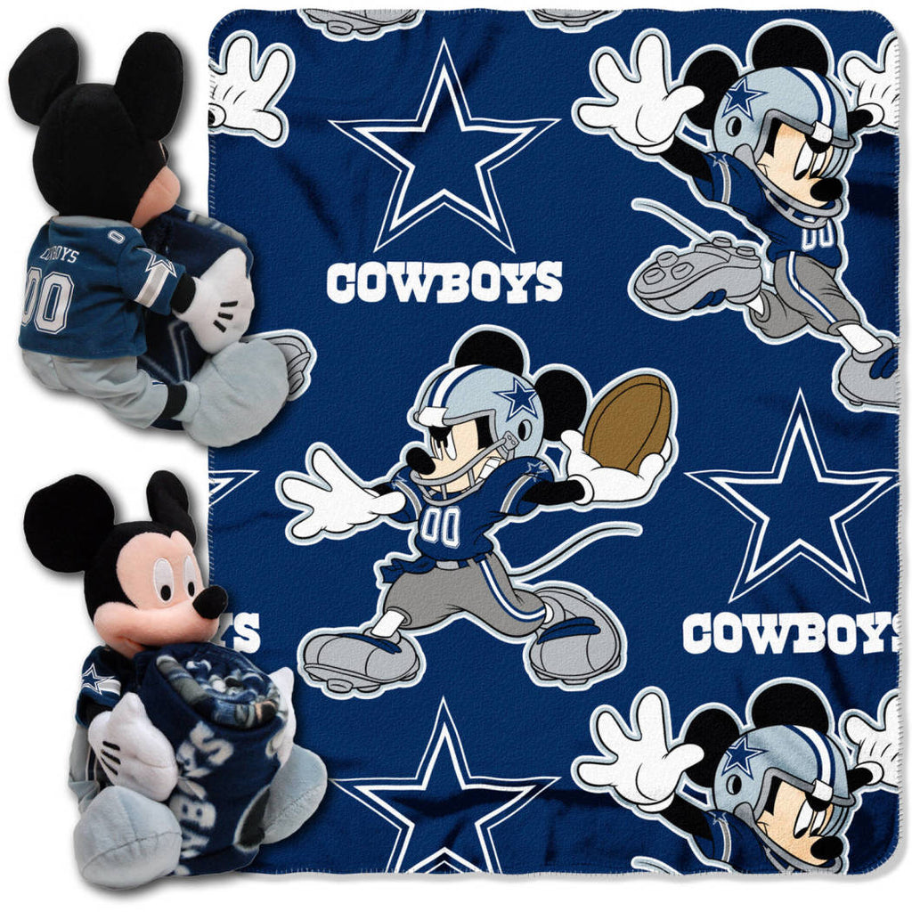 NFL Cowboys Throw Blanket Full Set Disney Mickey Mouse Character Shaped Pillow Sports Patterned Bedding Team Logo Fan Navy Blue Royal Blue Silver - Diamond Home USA