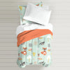 Kids Unisex Mint Orange Woodland Comforter Twin Set Green Safari Themed Bedding Adorable Forest Animals Bed Bag Foxes Raccoons Owls Wearing Glasses - Diamond Home USA