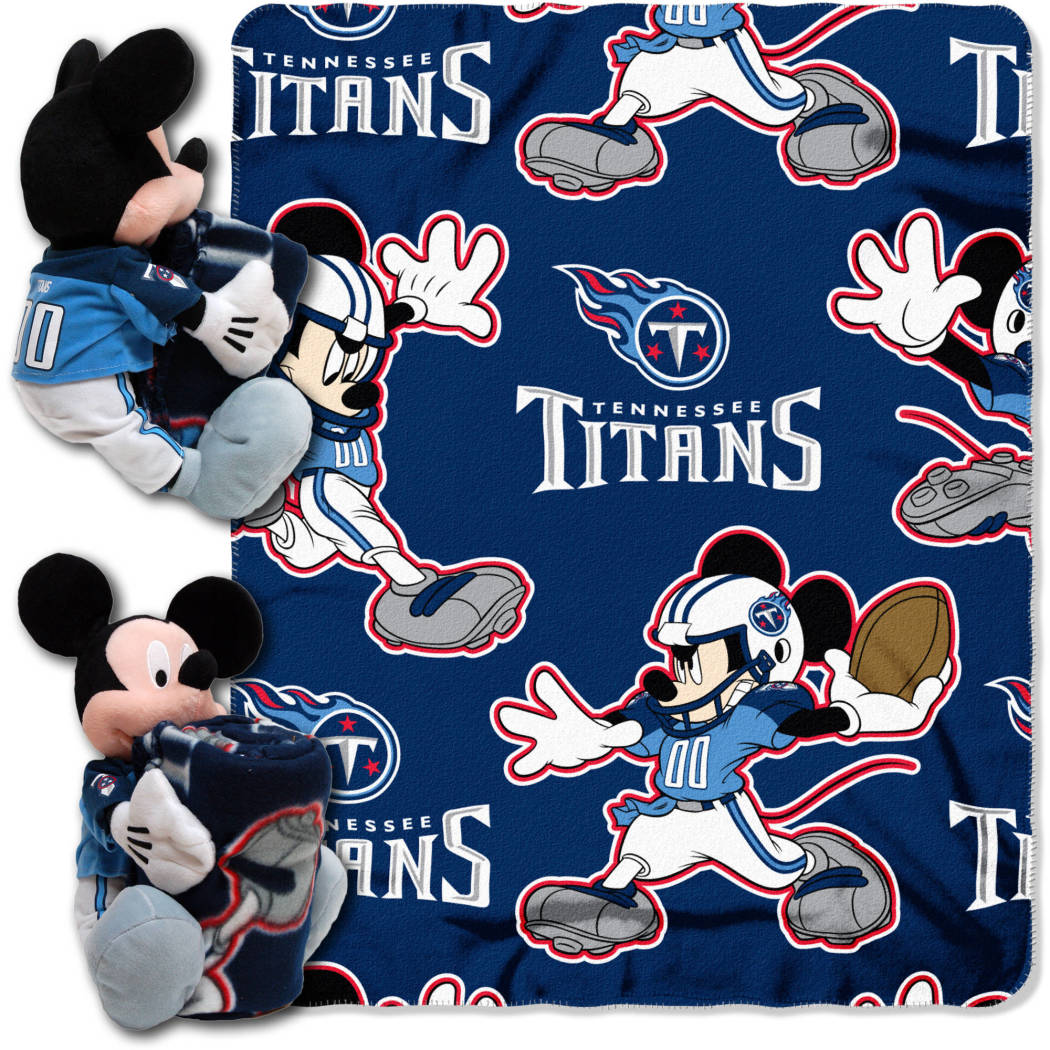 NFL Titans Throw Blanket Full Set Disney Mickey Mouse Character Shaped Pillow Sports Patterned Bedding Team Logo Fan White Navy Blue Red Titan Blue - Diamond Home USA