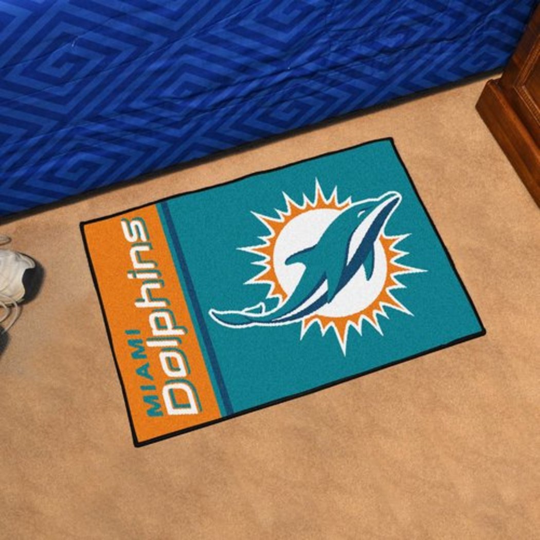19" X 30" Inch NFL Dolphins Door Mat Printed Logo Football Themed Sports Patterned Bathroom Kitchen Outdoor Carpet Area Rug Gift Fan Merchandise - Diamond Home USA