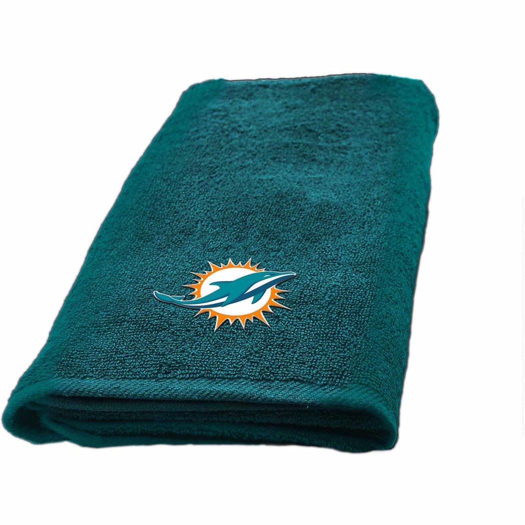 NFL Dolphins Hand Towel 26 X 15 Inches Football Themed Applique Sports Patterned Team Logo Fan Merchandise Athletic Spirit White Orange Aqua Green - Diamond Home USA