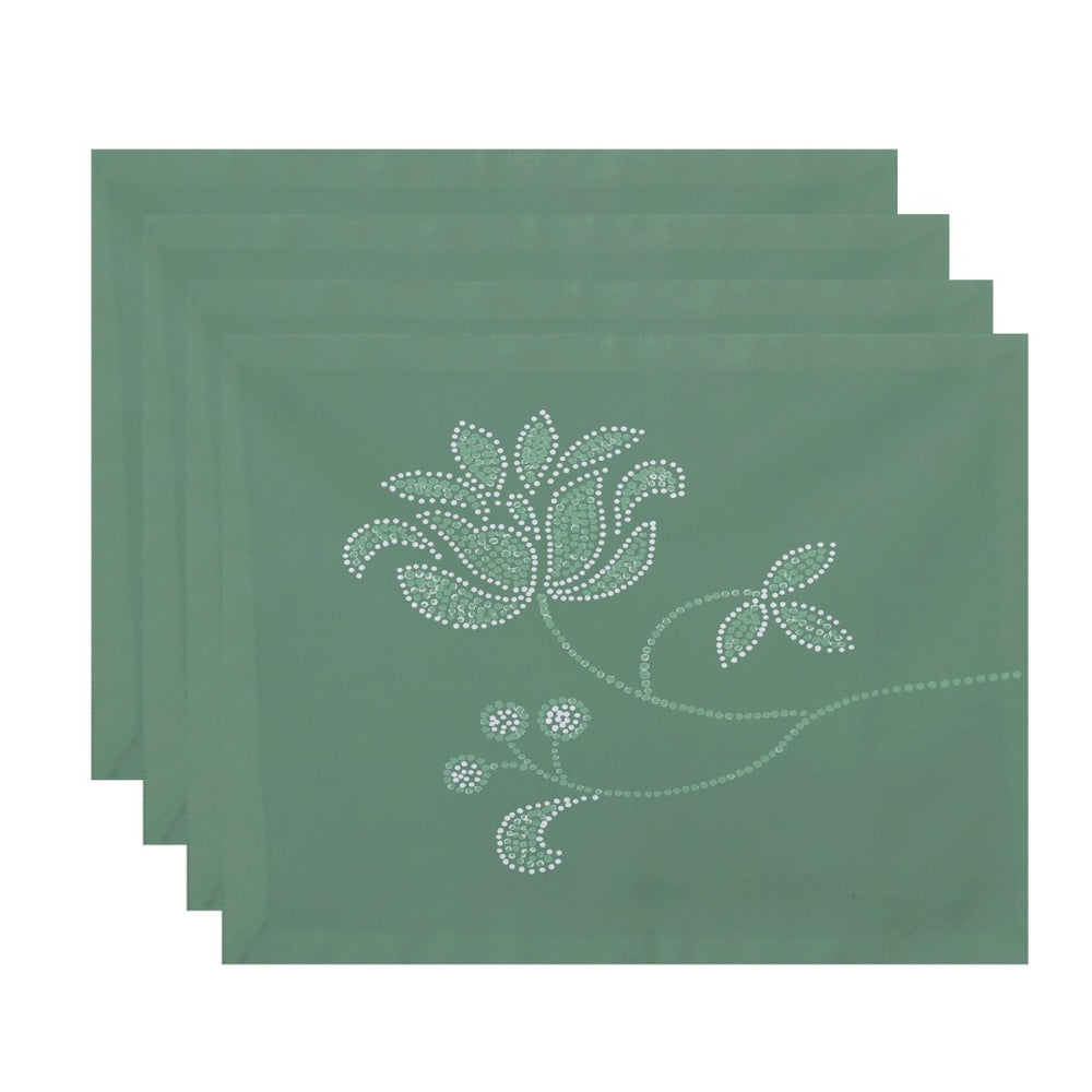 Floral Pattern Placemats Set Classic Single Bloom Bohemian Flower Rectangular Shape Place Mats Traditional All Seasons Easy Care Machine Wash