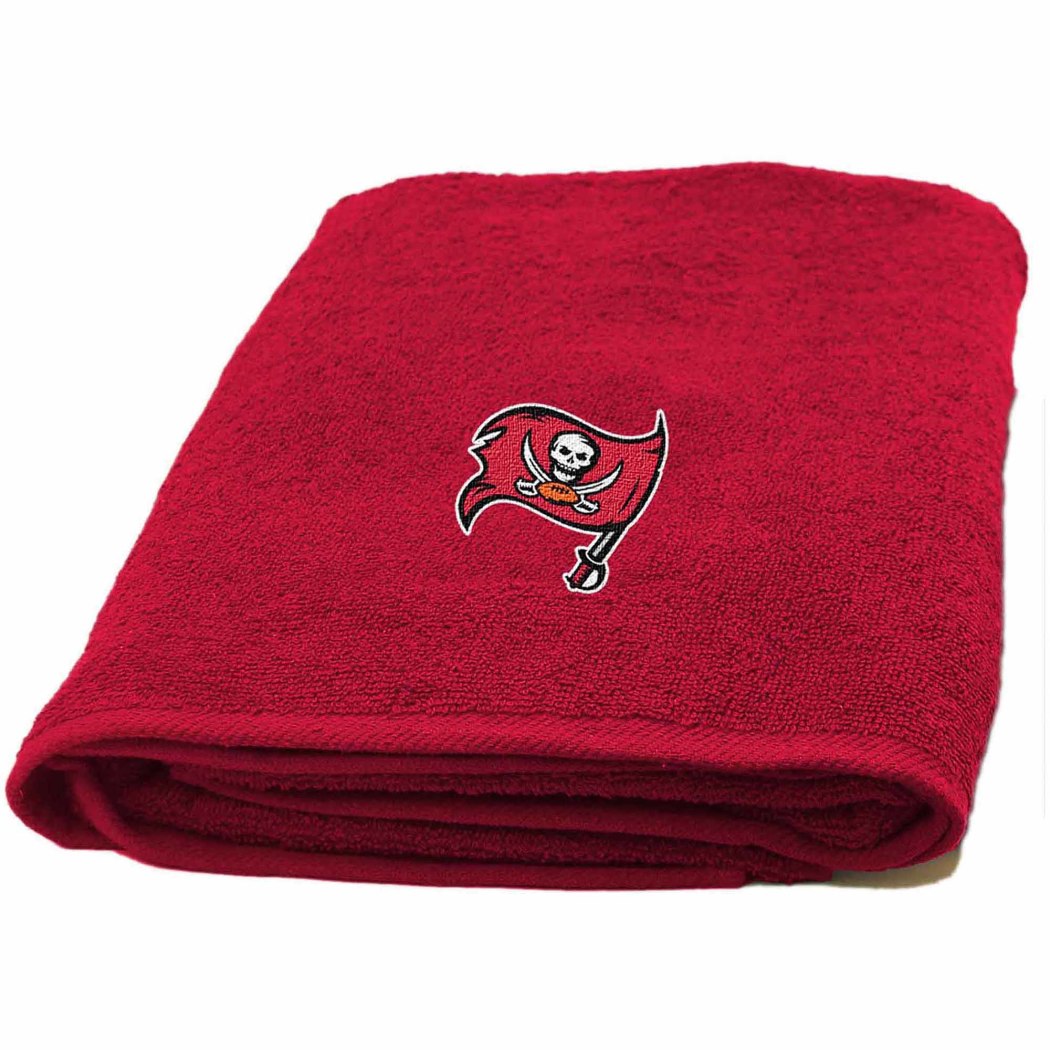 NFL Buccaneers Bath Towel 25 X 50 Inches Football Themed Applique Shower Towel Sports Patterned Team Logo Fan Merchandise Athletic Spirit Black Red - Diamond Home USA