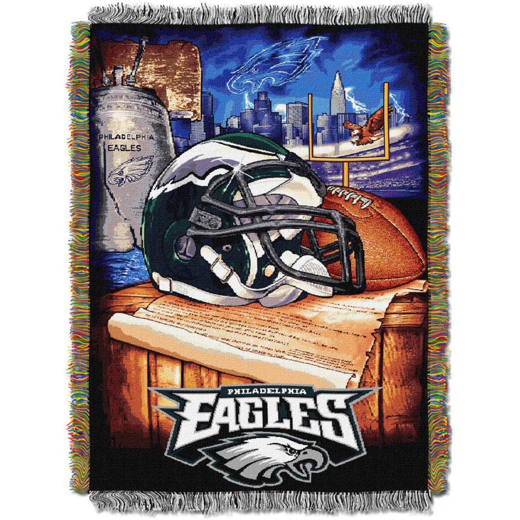 Nfl Eagles Throw Blanket 48 X 60 Inches Football Themed Bedding Sports Patterned Team Logo Fan Merchandise Athletic Team Spirit Fan Blue Brown Silver