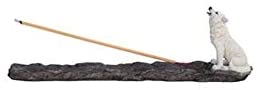 UKN 11" W Snow Wolf Call Incense Burner White Polyresin