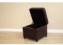 Brown Bi cast Leather Storage Ottoman Modern Contemporary Solid Square Foam Upholstered Casters