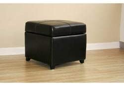 Black Bi cast Leather Storage Ottoman Modern Contemporary Solid Square Wood 1 Piece