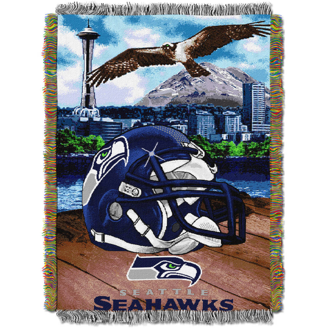 NFL Seahawks Throw Blanket 48 X 60 Inches Football Themed Bedding Sports Patterned Team Logo Fan Merchandise Athletic Team Spirit Fan Blue Bright