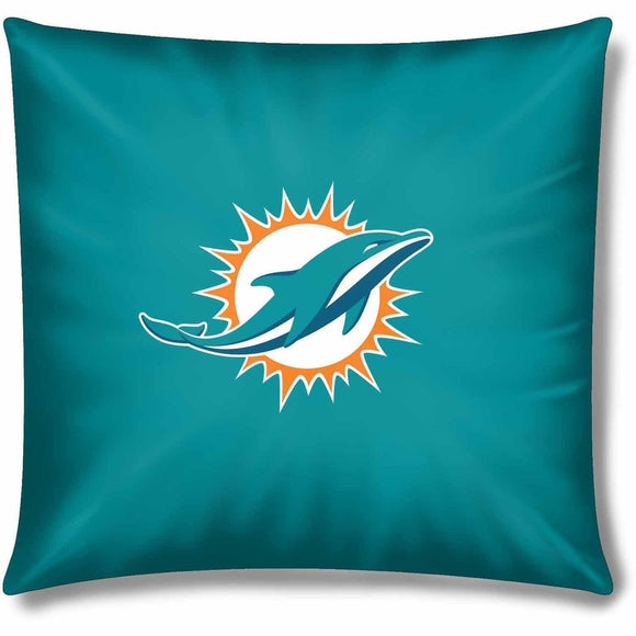 NFL Dolphins Throw Pillow 15 Inches Football Themed Accent Pillow Sofa Sports Patterned Team Color Logo Fan Merchandise Athletic Spirit White Orange - Diamond Home USA
