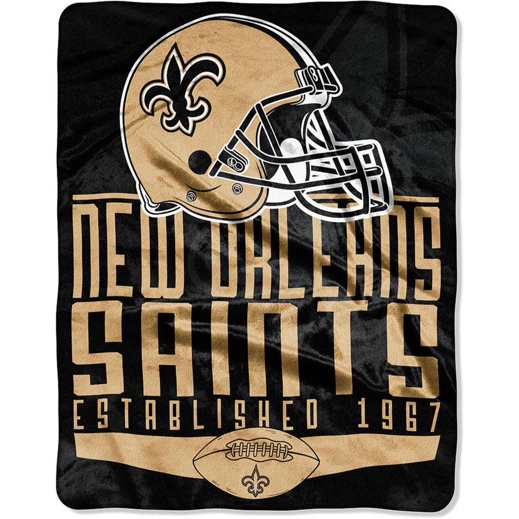 NFL Saints Throw Blanket 55 X 70 Inches Football Themed Bedding Sports Patterned Team Logo Fan Merchandise Athletic Team Spirit Fan Black Old Gold