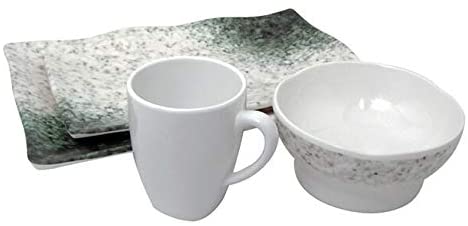 Dinner Set 9' X 12' Green White Garden Modern Contemporary Square 4 Piece Dishwasher Safe Microwave